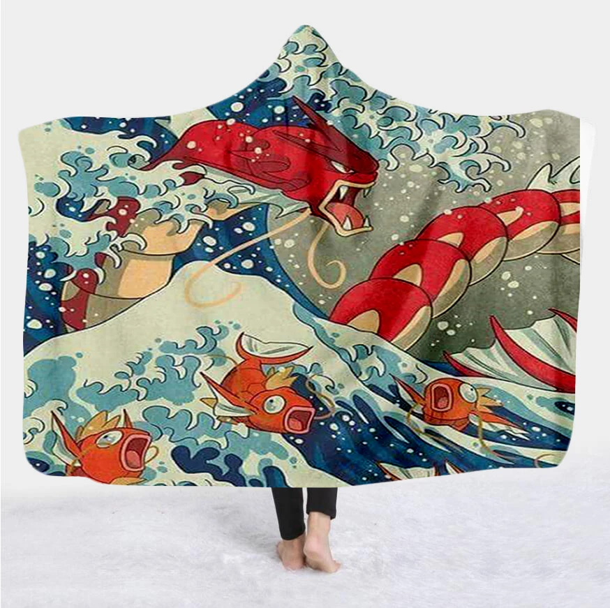 Japanese Famous Paintings The Great Wave Blanket Hooded Blanket 3D full print Wearable Blanket Adults men women Blanket style-5