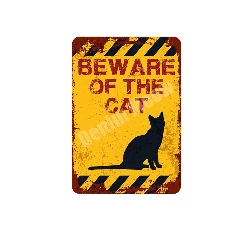 BEWARE of Cat Retro Metal Plates, Yard, Zoo, Kitchen Signs, Turtle, Bird Wall Art Decor, Bat, Wolf Vintage Tin Painting