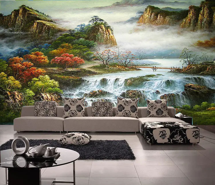 

3d mural Chinese style mountain view papel de parede bedroom sofa tv murals wallpaper,home decoration