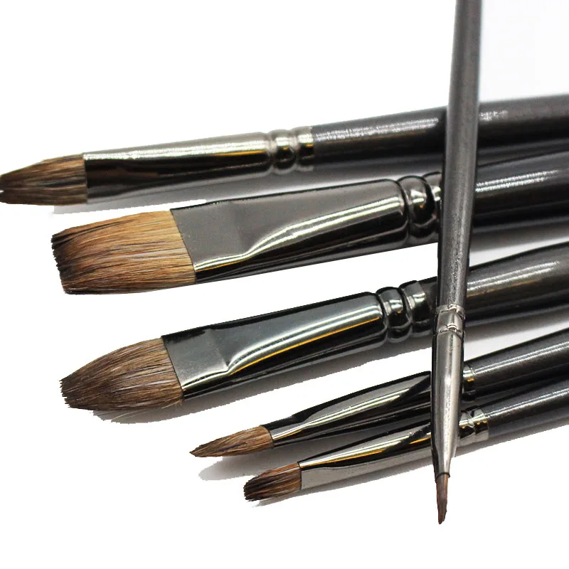 Professional Squirrel Hair Painting Brush Oil Painting Art School Supplies Pen Flat Paint Brush For Gouache Painting Drawing Set