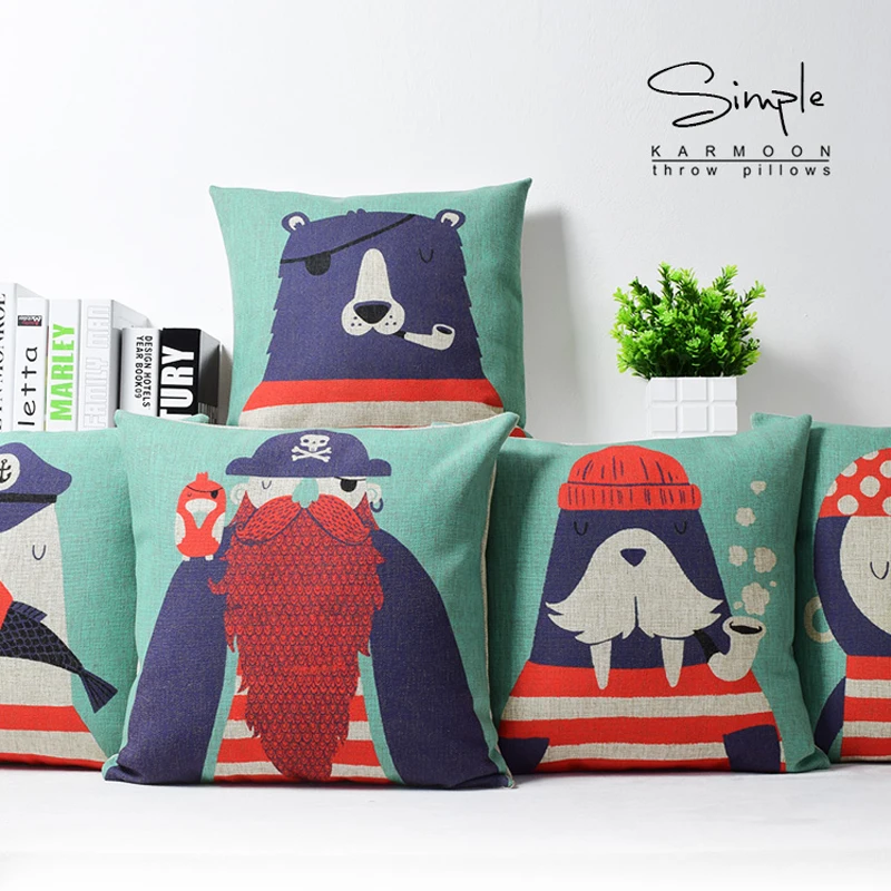 American style Pillow Cover Home Decorative Pillows Cartoon animals pirate 2315 Linen Pillow Case Office Sofa Cushion Cover