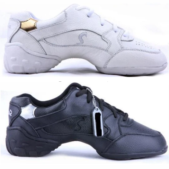 Gran oferta, zapatos de baile de cuero blanco y negro, zapatillas de deporte para mujer, zapatos de práctica deportiva, zapatos de baile modernos de