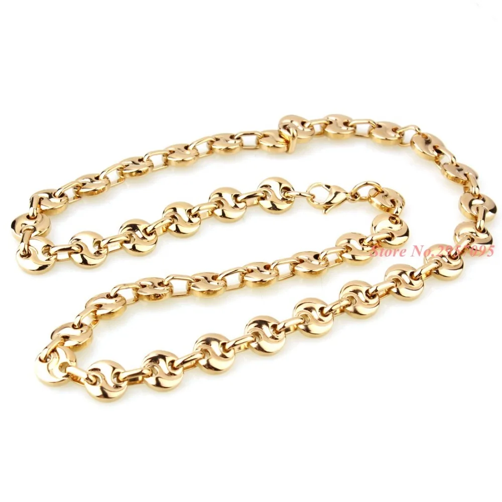 New Product Gold Color Stainless Steel Necklace bracelets Set Link Byzantine Chain Bracelet For Men Jewelry