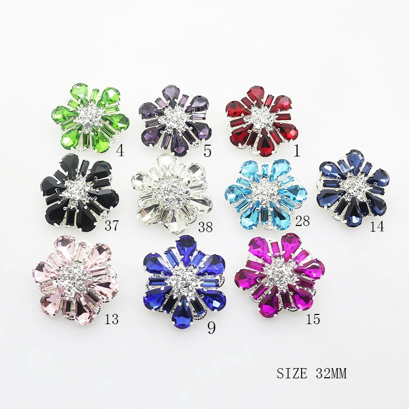 ZMASEY New 32MM 5Pcs/Lot Glass Buttons Diamond Shank Button for Clothing Accessories Hand Sewing Decoration 11 Color