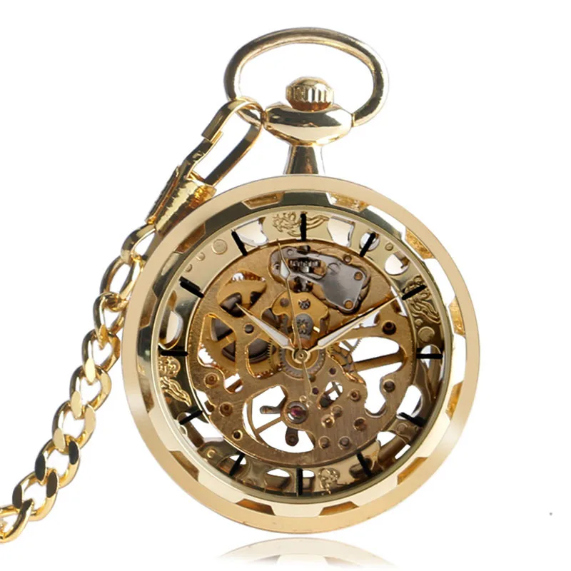 Steampunk Transparent Windup Pocket Watch Copper Hand-winding Classic Mechanical Fob Watches Pendant Gifts for Men Grandpa