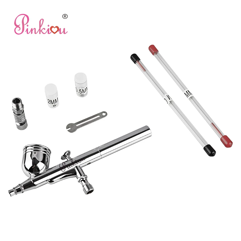 Pinkiou Doul Control Airbrush Kit 0.2/0.3/0.5mm Needle For Foundation Makeup,Cake Coloring,Airbrush For Nails Art