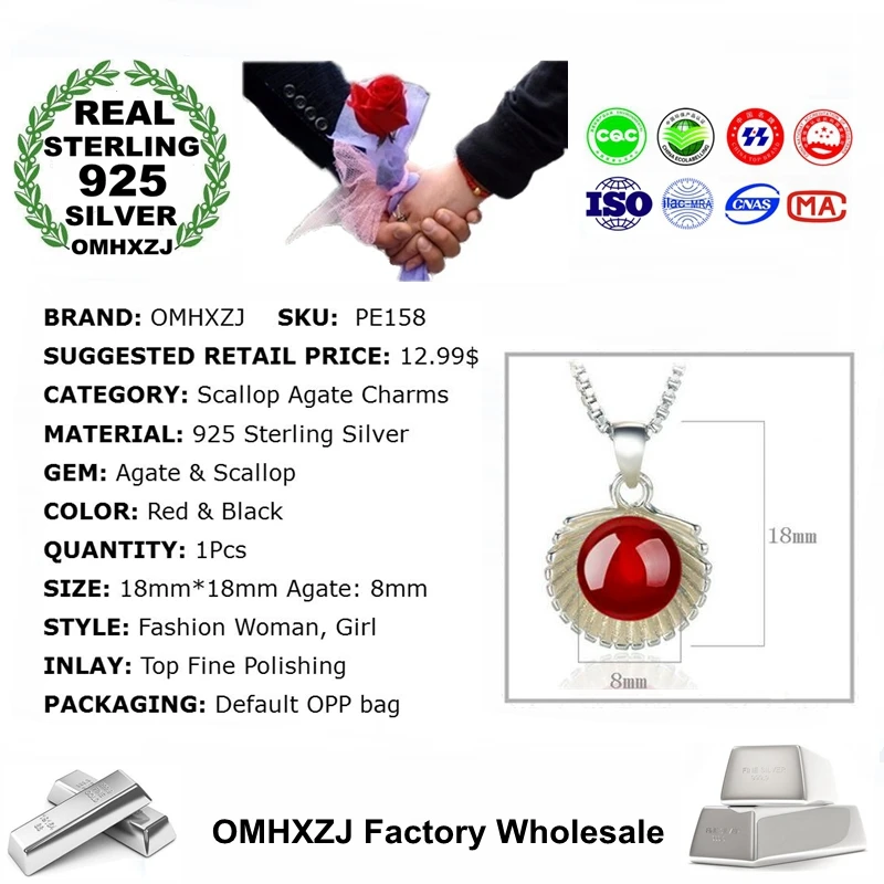 OMHXZJ Wholesale Fashion Creative OL Woman Scallops Natural Agate 925 Sterling Silver Pendant Charms PE158 ( NO Chain Necklace )