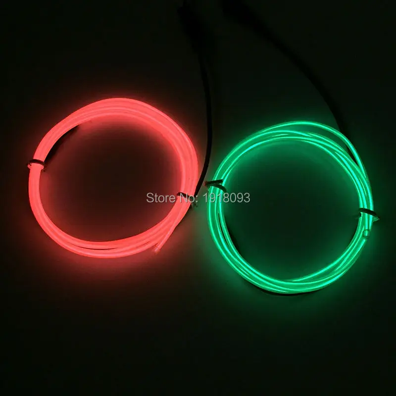 

Hot Sales 2pieces 1M 2.3mm EL Wire Set EL wire rope cable Neon glow light with 3V Drive For Wedding,Party decoration