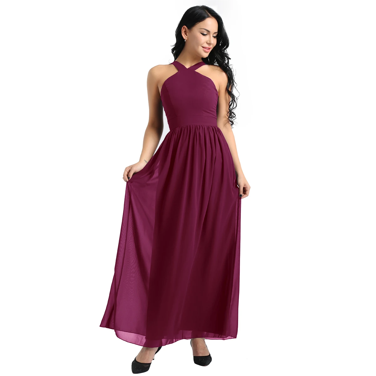 Tiaobug-vestidos de dama de honor de gasa con tirantes entrecruzados para mujer, vestidos de dama de honor elegantes, vestido de novia largo Maxi para fiesta de graduación de princesa