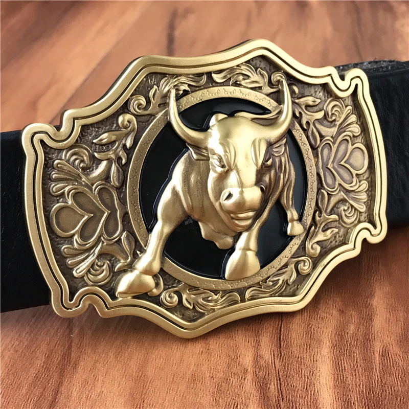 Brass Bull Cowboy Belt Buckle Leather Belt Men Jeans Men Leather Genuine Waist Yellow Belts For Men Wide Belt Male MBT0524