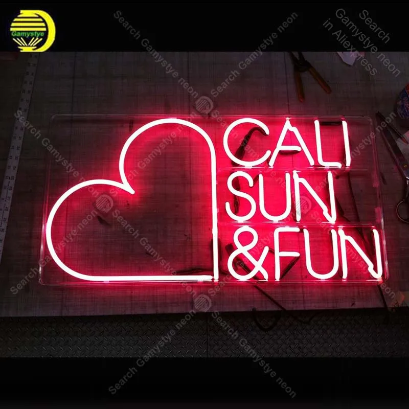 

Неон для Cali Sun & Fun NEON Лампы Лампа Красное Сердце СТЕКЛО Трубка Декор Стена Клуб Спальня Ручная Ремесло Реклама оптом Художественная работа