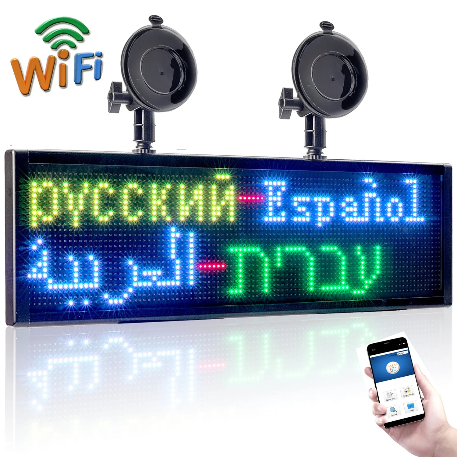 50*15CM P5MM RVB Polychrome Voiture LED Panneau D'affichage, 12V WiFi Défilement Programmable Informations Multi-fonction ÉCRAN LED