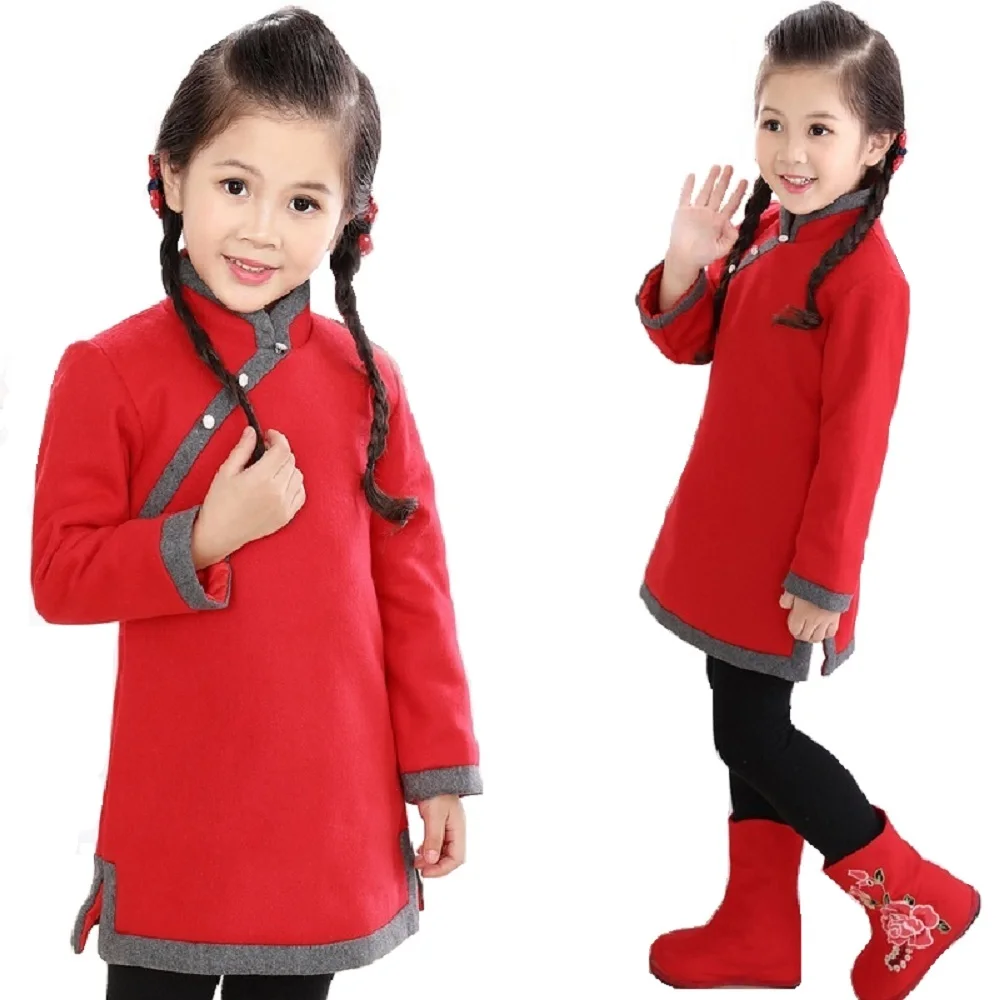 Chinese Baby Girls Dress Thick Quilted Girl Down Jacket Chi-pao Dresses Children Cheongsam Coat Outfit Qipao Outwear Blouse Tops