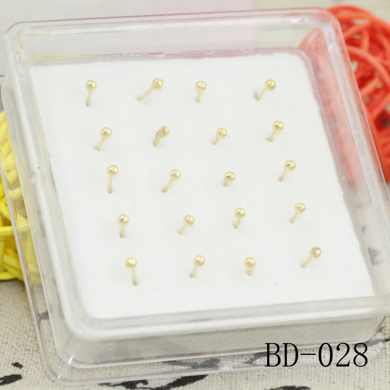 Box gold Color Fashion Body Jewelry Ball Shape Nose Stud Nose for Women Girl Set Piercing Accessories Bijoux Nose Ring 2mm 3mm