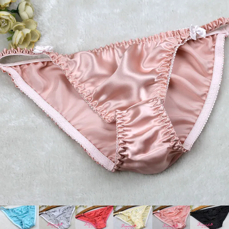 3pcs/lot 100%  mulberry silk panties high fork solid color sexy silk panties breathable sweat absorbing low-waist bikini