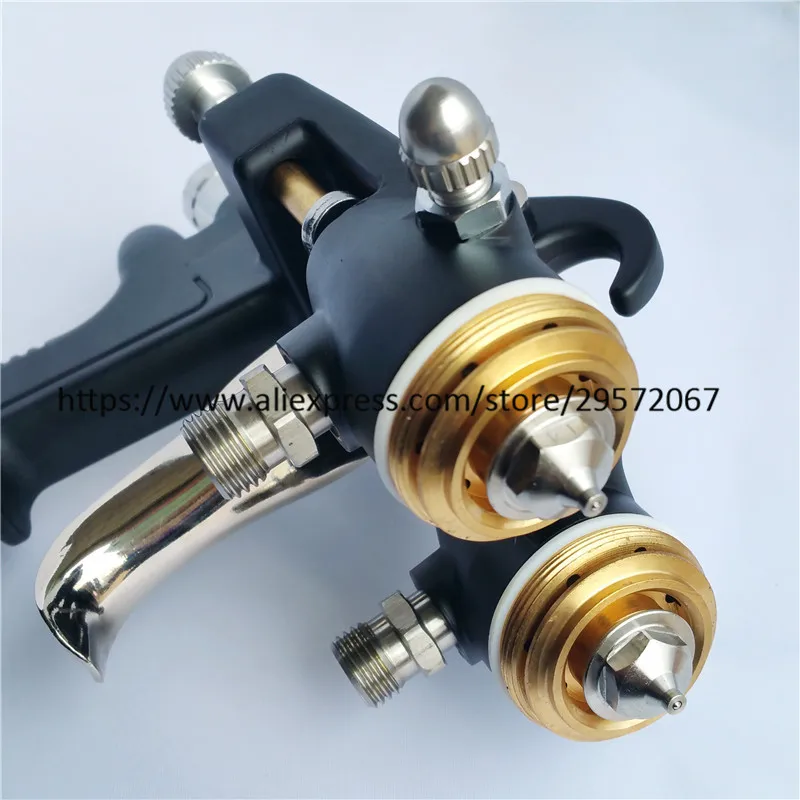 Double 1.4mm nozzle pressure spray gun Nano chrome painting dual head Air pneumatic pressure sprayer