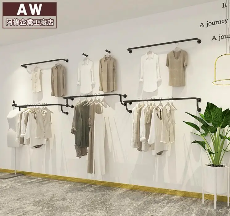 Women's clothing store hanger rack display rack, wall hanging side hanger stainless steel golden tube hanger image 4