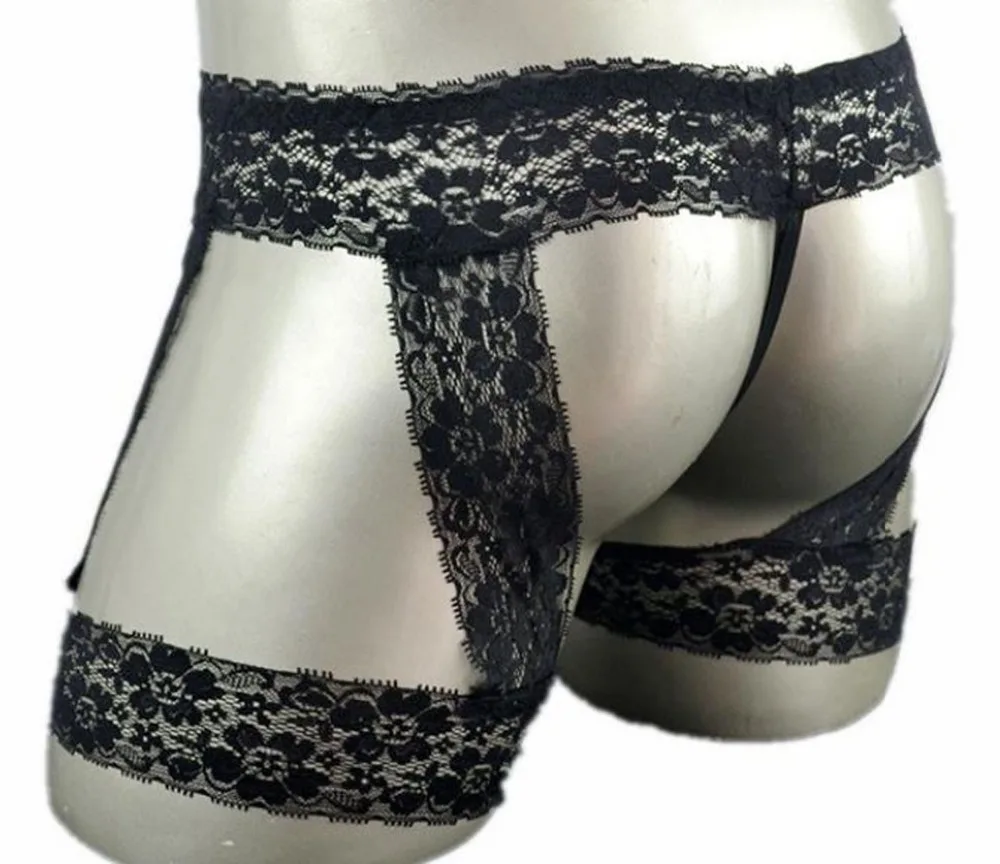 Sexy Transparent Lace buttocks Boxers Men\'s jockstraps Panties Underwear ZJH0608