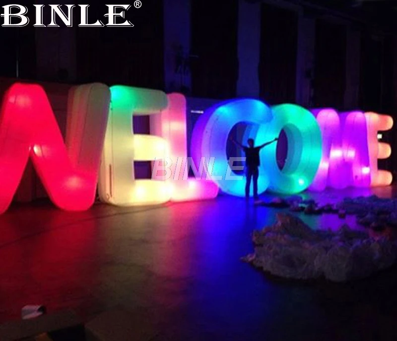 Hottest free shipping 3mH giant inflatable letters with led lights welcome alphabets model for stage decoration