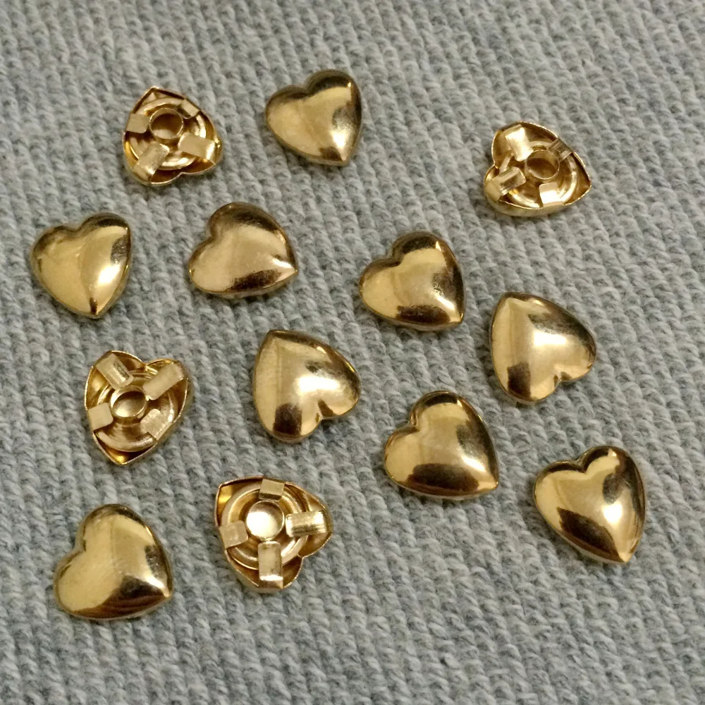 100PCS 10MM Gold Heart Studs Punk Spike Studs Spots Fashion Rivet DIY Bags Belt Shoes Wallet Craft Fit For DIY Shipping Free