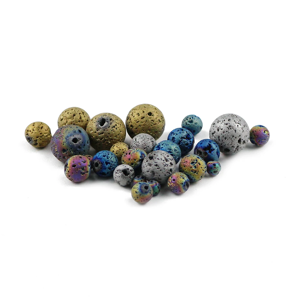 BTFBES Plating Multicolor Optional Lava Beads 4 6 8 10 12mm Volcanic Rock Natural Stone Loose beads DIY Jewelry Bracelet Making