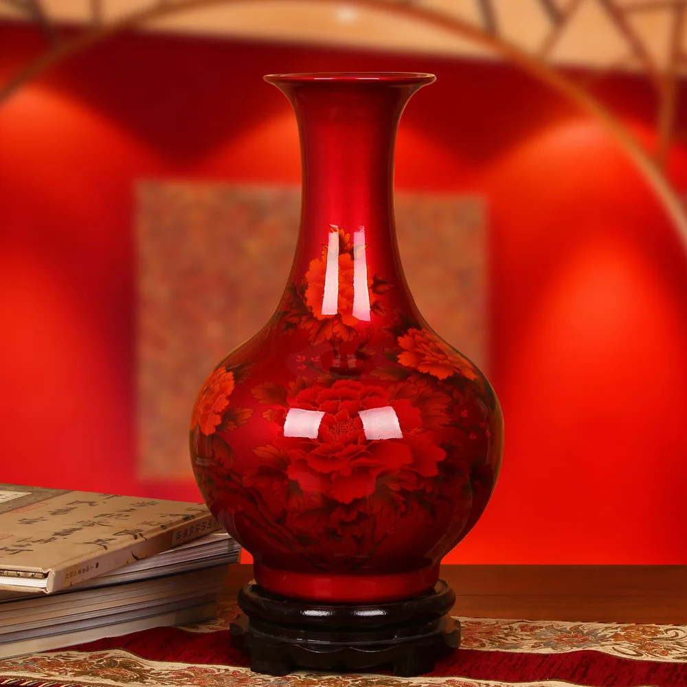 

Jingdezhen ceramics glaze vase with high-grade crystal red vase decoration of modern living room decoration crafts Home Furnishi