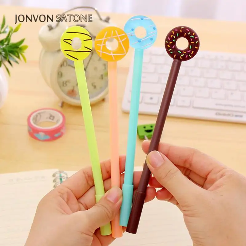 Jonvon Satone 5 pcs Cute Donuts Pen Material Escolar Kawaii Stationery Office Pen Black Students Learning Office School Supplies