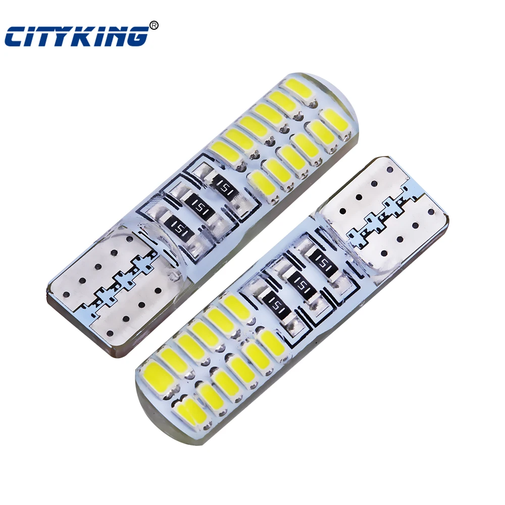 10pcs New Car LED T10 194 W5W 24SMD 3014 Silicone Shell Auto Side Marker Welcome Light Wedge Lamp Parking Bulb Interior Lighting