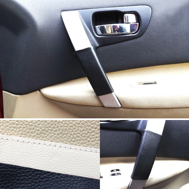 Cow Leather Hand Sewing Door Handle Cover For Nissan Qashqai 2008 2009 2010 2011 2012 2013 2014 2015