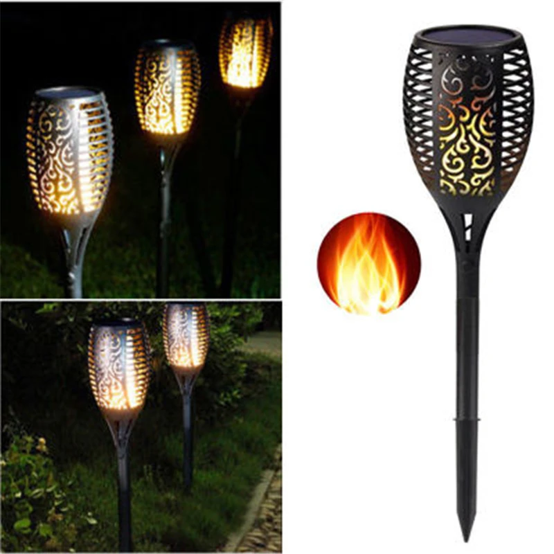 Lampe torche solaire à 96 LED, imperméable, lumière en forme de flamme vacillante, luminaire décoratif d'extérieur, idéal pour un jardin ou une pelouse, 1 ou 2 unités