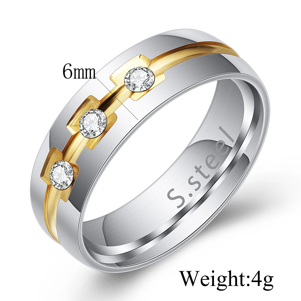 VQYSKO Bling CZ Wedding Rings For Women 6MM Stainless Steel Female Aliance Anel Love Gifts