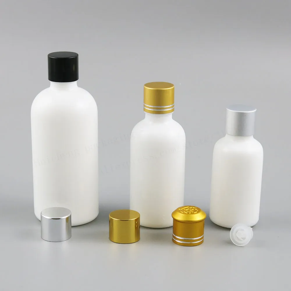 

200 X High Quality Refillable Natural White Glass Bottle With Aluminium Cap 30ml 50ml 100ml 1OZ White Glass Containers