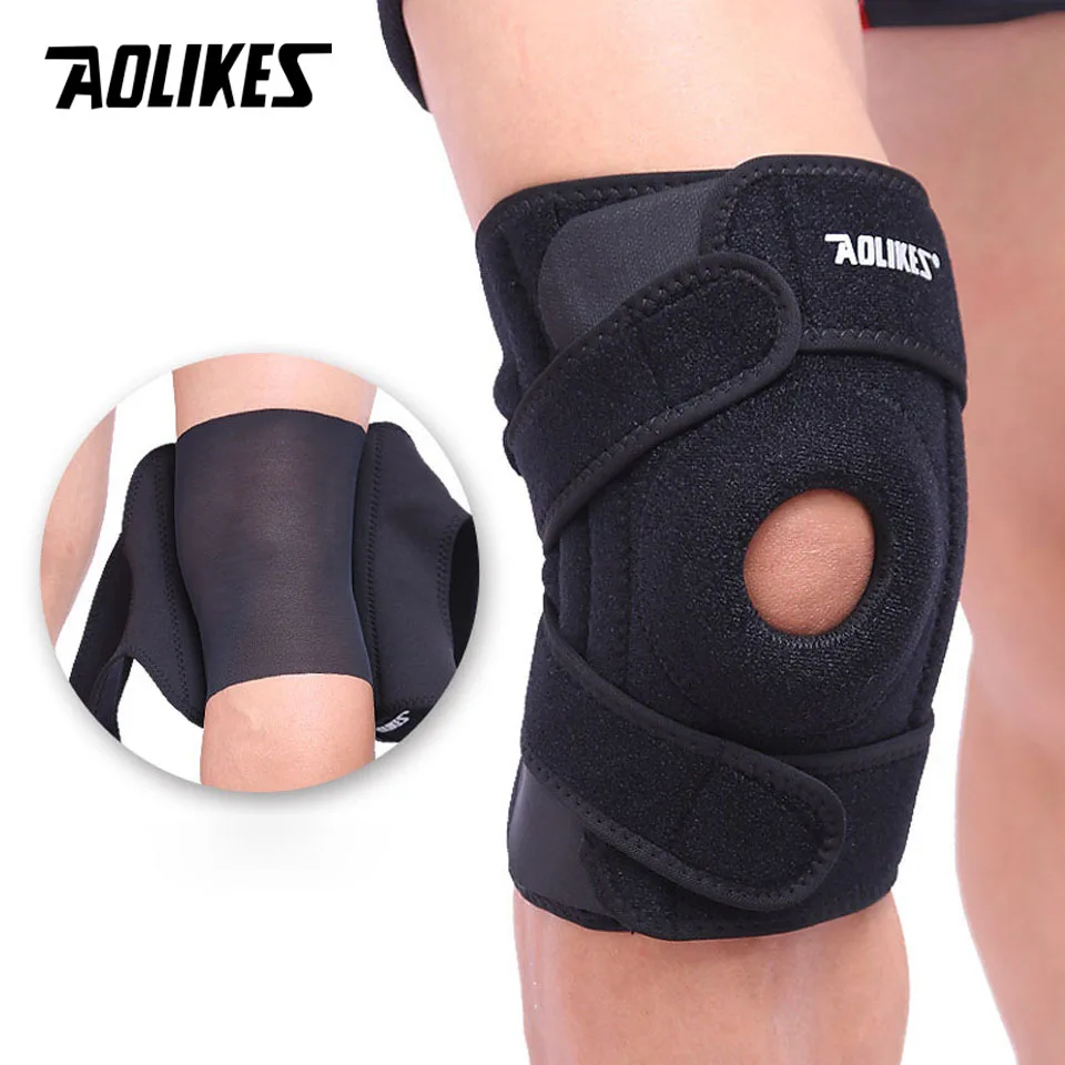 AOLIKES 1 sztuk regulowane elastyczne wsparcie kolana Brace rzepki kolana klocki otwór sport ochraniacz kolana Kneepad ginocchiere