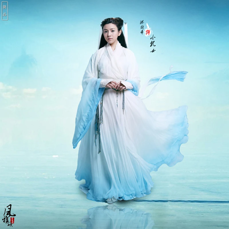 2 Designs Light Blue Swordlady Costume Aesthetic Elegant Fairy Costume Legend of Condor Hero ShenDiaoXiaLv Costumes Chen Yanxi