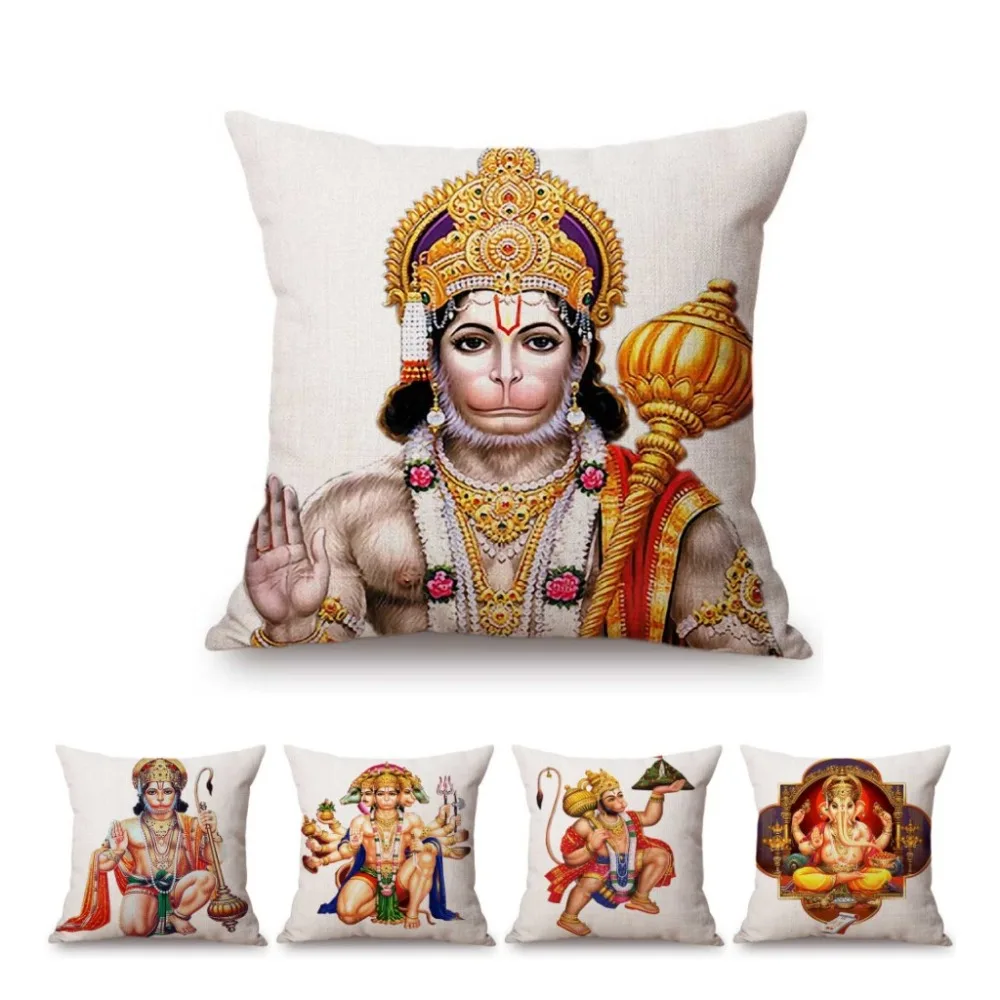 Lord Hanuman Garnesh Indian Buddhist Fortunate God Home Decorative Sofa Throw Pillow Case Buddhism Art Decoration Cushion Cover