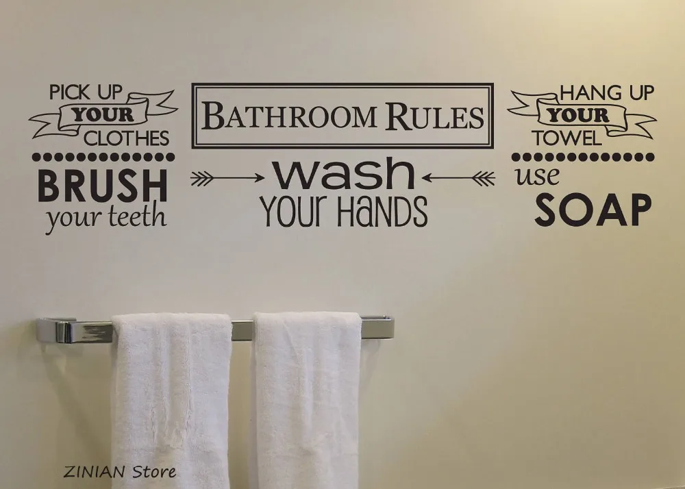 Bathroom Rules Wall Stickers Home Decor Waterproof Wash Your Hands Vinyl Decals Kids Brush Your Teeth Art Sticker Quote Z037