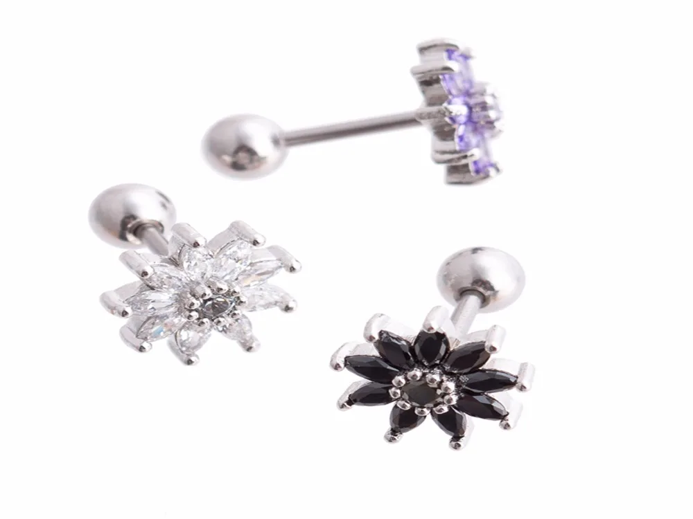 Free shippment LOT10pcs 16g Body Jewelry Body Piercing -Flowers CZ Shining Earring Ear Helix Bar Cartilage Tragus Ear Studs