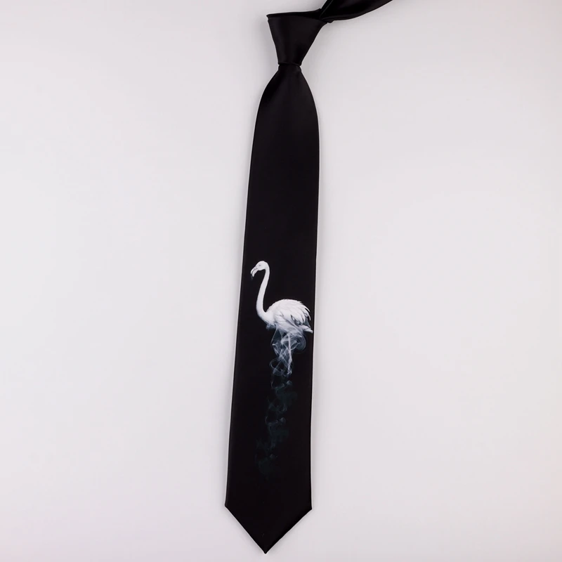 

Design printing creative tie casual trend personality literary youth boys and girl black and white flamingo fashion tie size 7CM