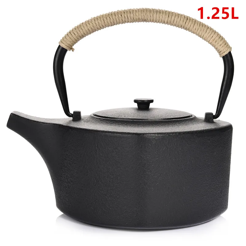 

Hot Sale Cast Iron Tea Pot Set Japanese Teapot Tetsubin Kettle Drinkware KungFu Tools Stainless Steel Strainer Tea Kettle 1.25L