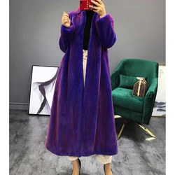 2019 New Women's Mink Fur Coat Women's Fashion Long Outwear Mink Fur Jacket Women's Purple Thick Fur Coat