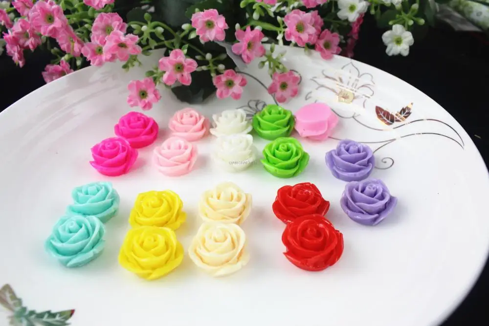 120pcs big 3d rose resin flower cabochon,charm beads 23mm Flatback for Craft making, DIY Accessory, ring hair clips diy