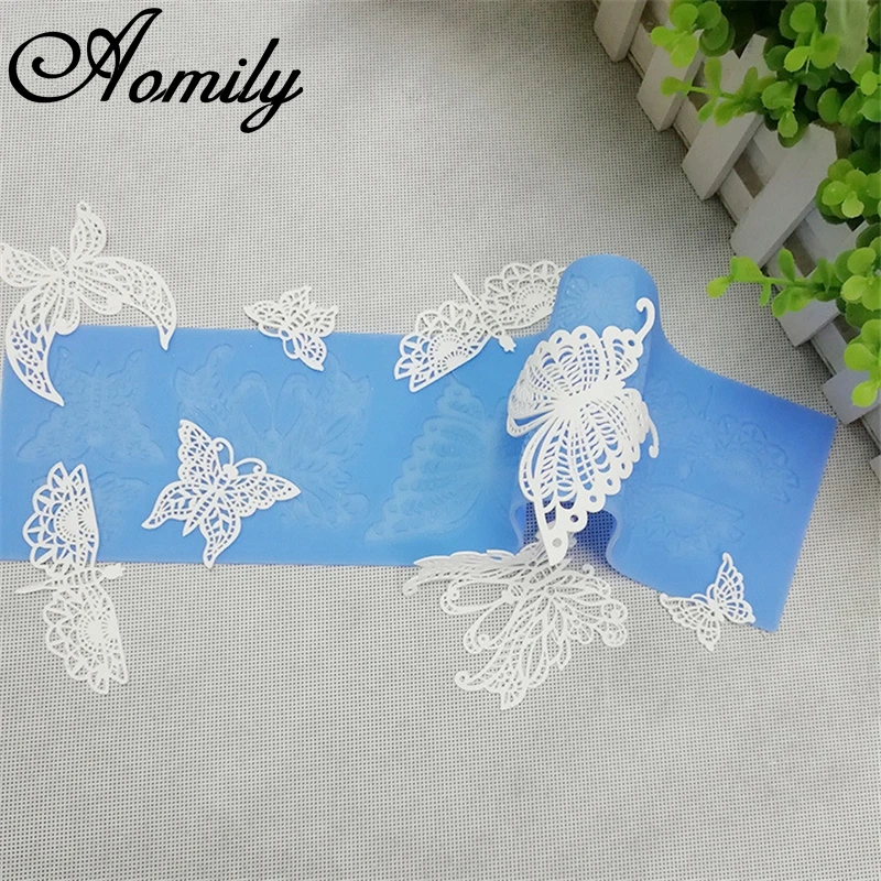 Aomily Lace Butterfly Wedding Cake Silicone Beautiful Lace Fondant Mold Mousse Sugarcraft Icing Mat Pad Pastry Baking Tool