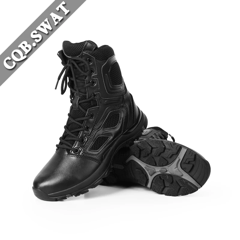 Anti slip High Quality Black Genuine Leather Boots Rubber Sole Men\'s Tactical Boots