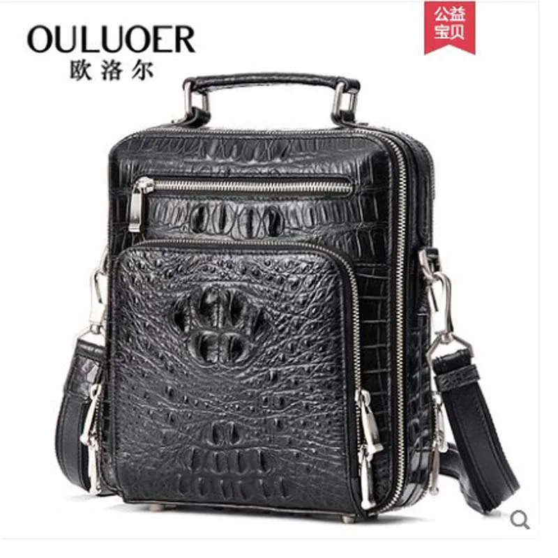 ouluoer Thai crocodile single shoulder bag for men cross body casual business handbag leather upright men's bag