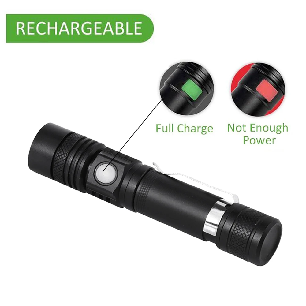 Anjoet USB Rechargeable Flashlight XML-T6 Led Flashlight Zoomable 3 modes Waterproof torch for 18650 with USB cable Camping