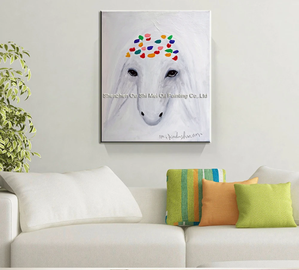 Hand Painted Reproduction Animal Oil Painting on Canvas for Room Decor Color Sheep Head Menashe Kadishman Art Imitation Painting