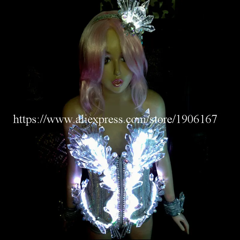 Colorful Crystal Led Luminous Women Costume Sexy Lady Evening Party Dress Led Light Growing DS Stage Dance Party Clothes