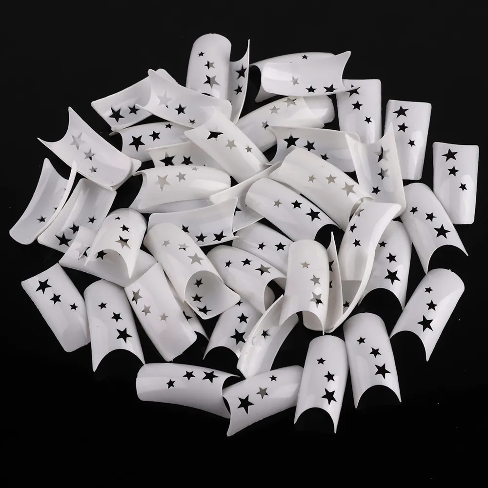 Makartt 500 Pcs Star Shape Cut Out Hollow Nail Tips French False Nail Extension Tips Acrylic Fake Nails 10 SIZE