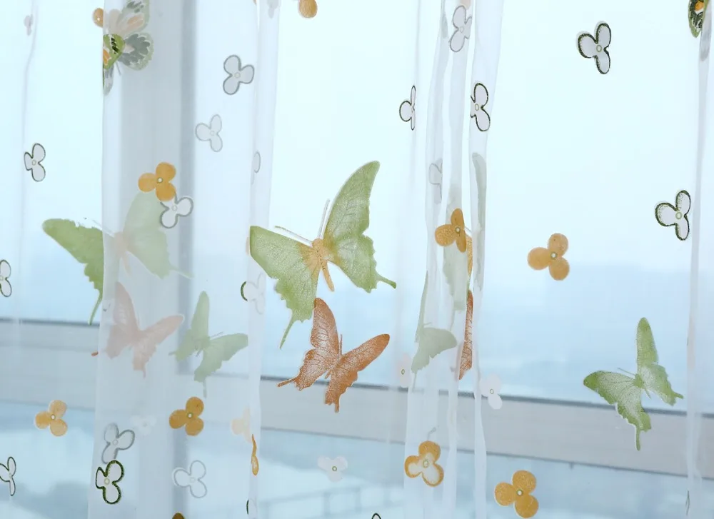 Butterflies Tulle Curtain Butterflies Branches Printed Curtains for windows living room Tulle woven floral cortinas hot sale