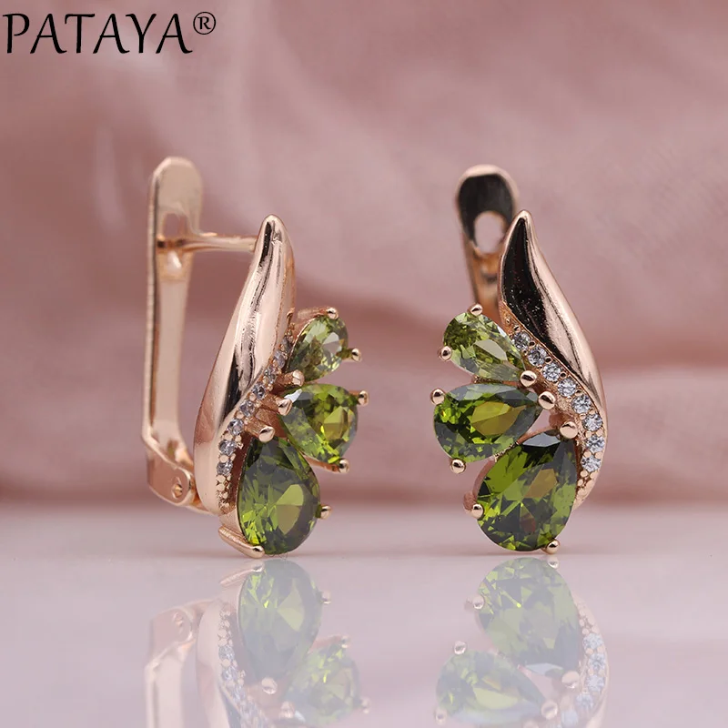 PATAYA New Three Water Drop Gradient Blue Earrings Women Natural Zircon Fine Fashion Jewelry 585 Rose Gold Color Dangle Earrings